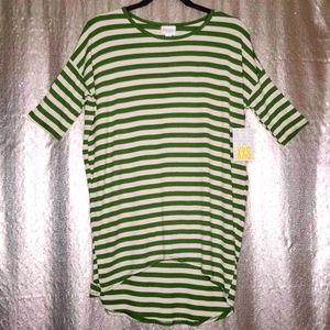 LuLaRoe BNWT XXS Irma tunic - green/cream stripes